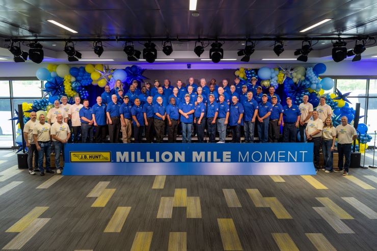 all of the million mile drivers recognized this year pose together for a job picture