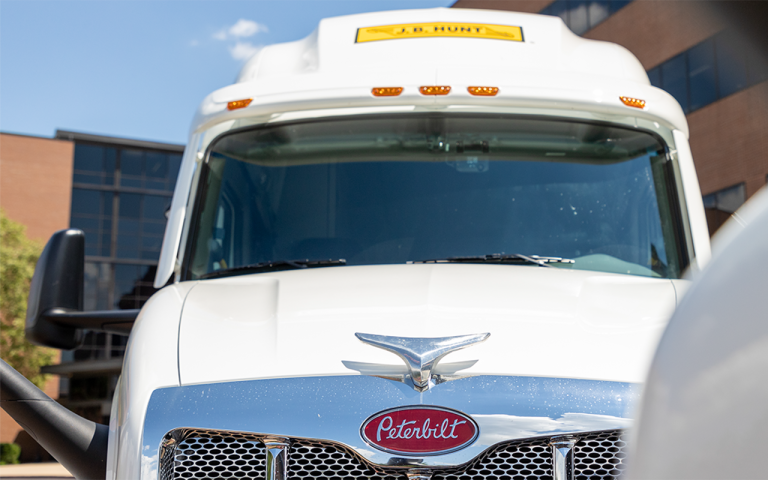 J.B. Hunt Peterbilt truck cab parked.