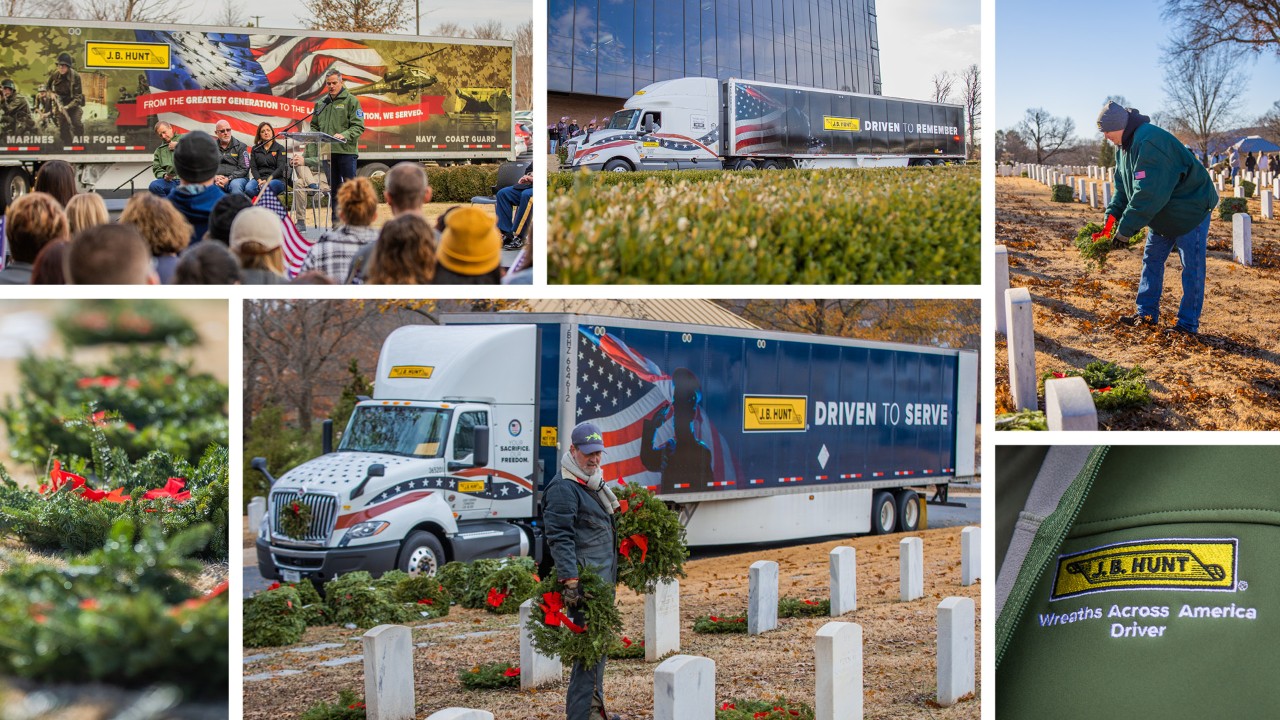A collage of pictures from J.B. Hunt Wreaths Across American events.