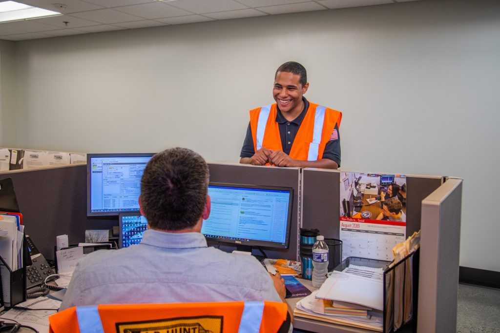 J.B. Hunt driver talking to manager.