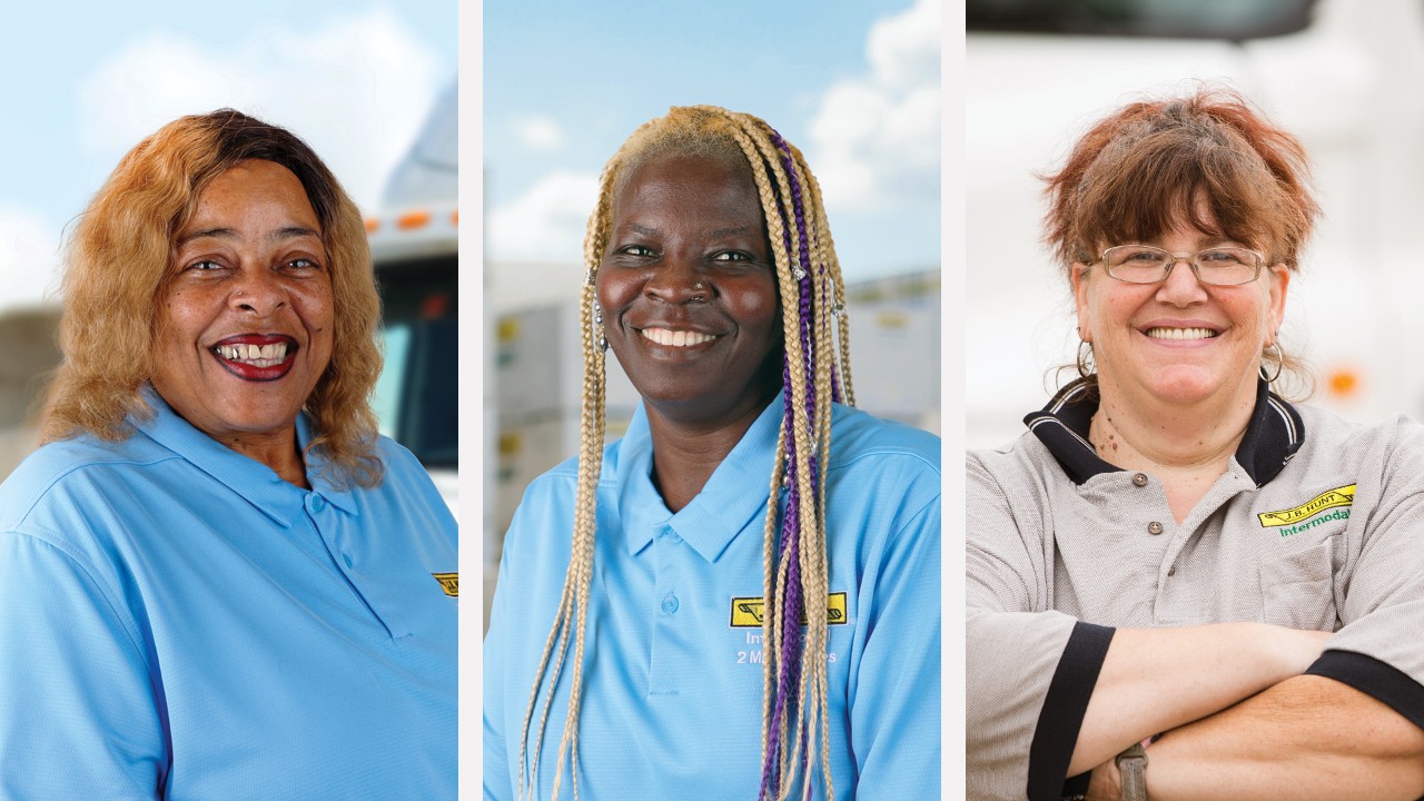 An image collage of J.B. Hunt female drivers, Debra, Monica and Jodi.