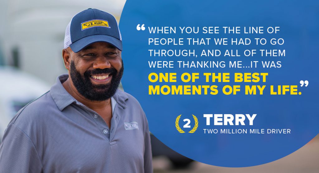 Smiling truck driver, Terry, a 2-million-mile driver is quoted saying: “When you see the line of people that we had to go through, and all of them were thanking me ... it was one of the best moments of my life.”